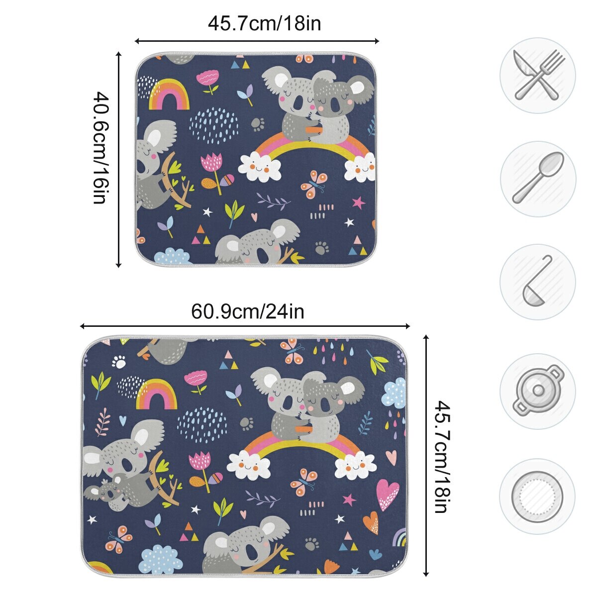 Cartoon Printed Tableware Pad Dish Mat Non-slip Microfiber Dish Drying Mat Kitchen Table Heat Insulation Anti Skid Pads Placemat