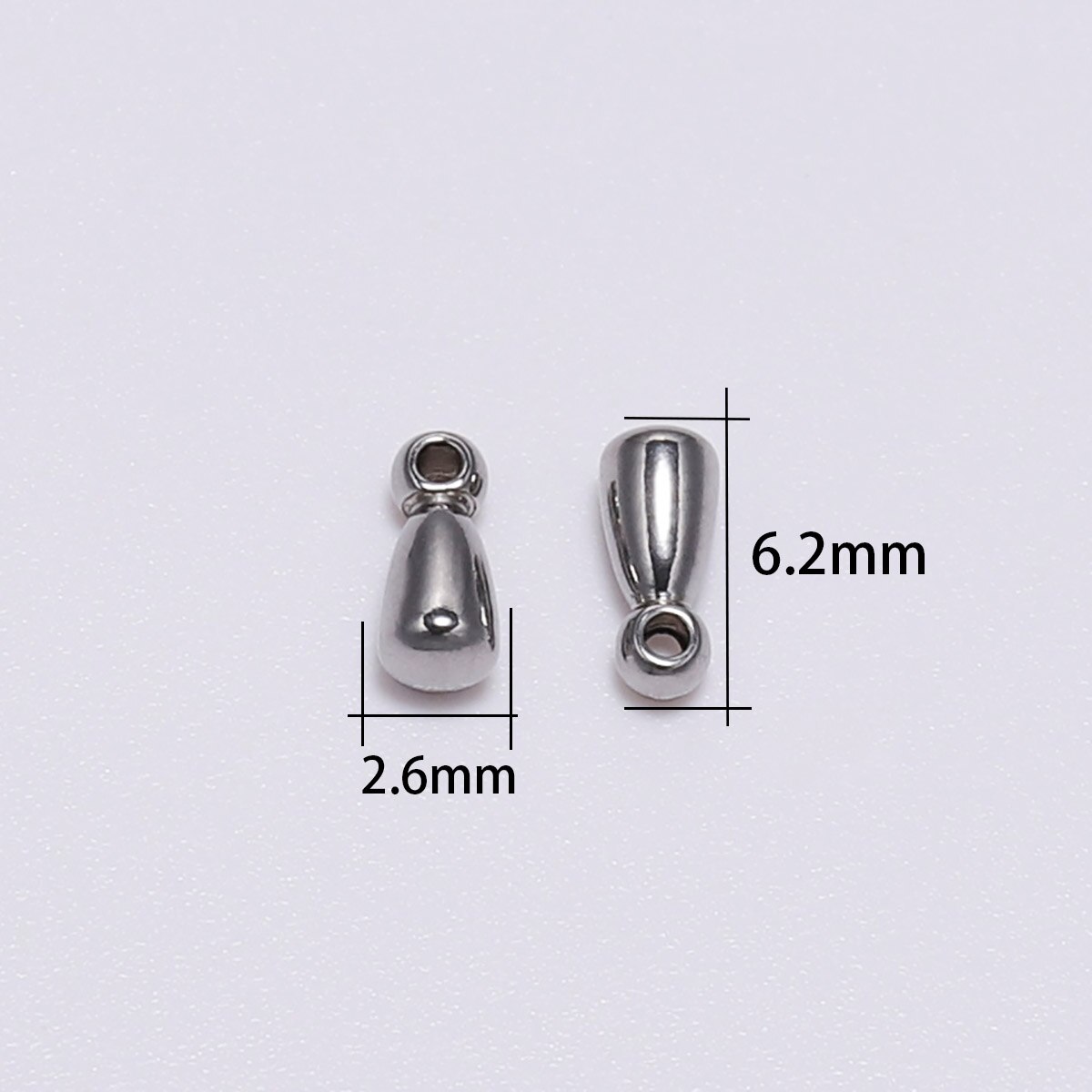 20 unids/lote de cuentas de acero inoxidable de 2,6x6,2mm, accesorio extensor de cadena colgante, cuentas de extremo de gota de agua para accesorios de fabricación de joyas DIY: Default Title