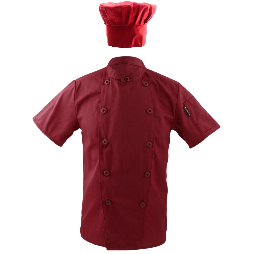 Clothing Jacket Chef Cook Chef Uniform Kitchen With Cats Short Sleeves Red