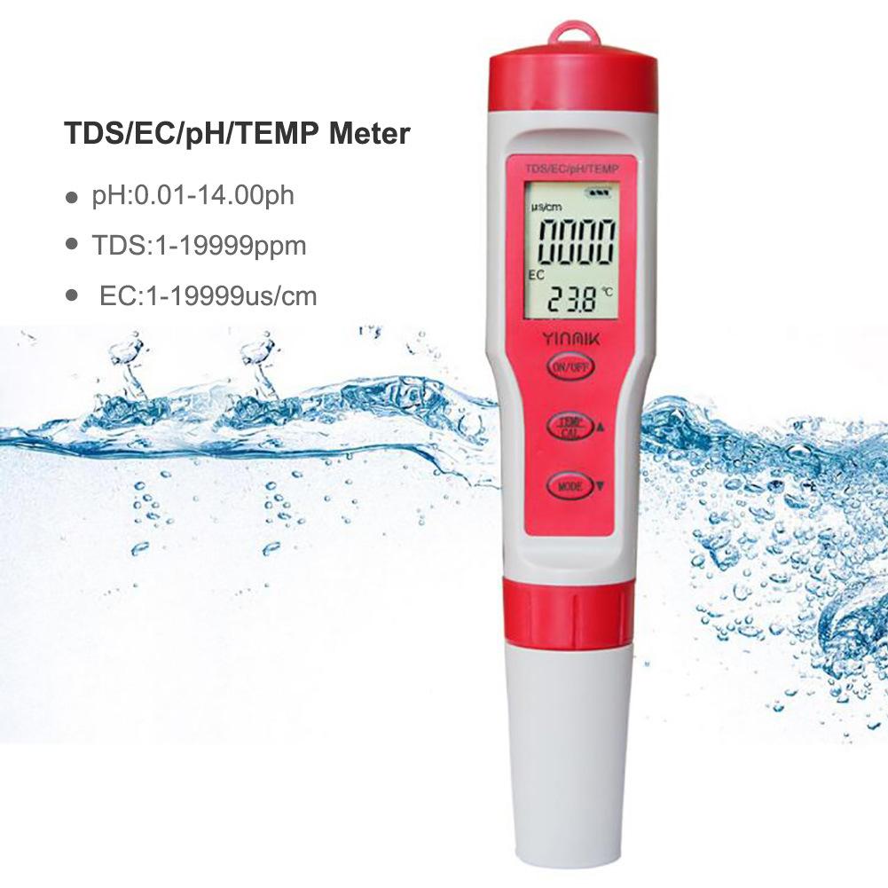 Portable Digital Water Tester 4-in-1 PH TDS EC TEMP Water Monitor Test for Swimming Pool Drinking Water Spa