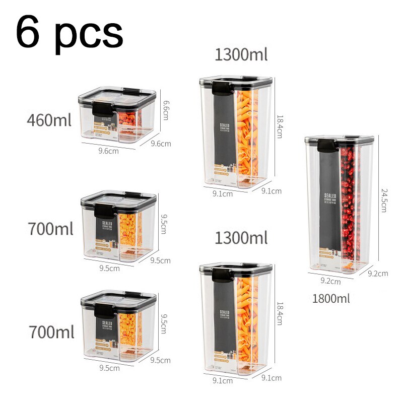 Set food storage container plastic kitchen refrigerator noodle box multi-grain storage transparent sealed storage containers: 6 PCS