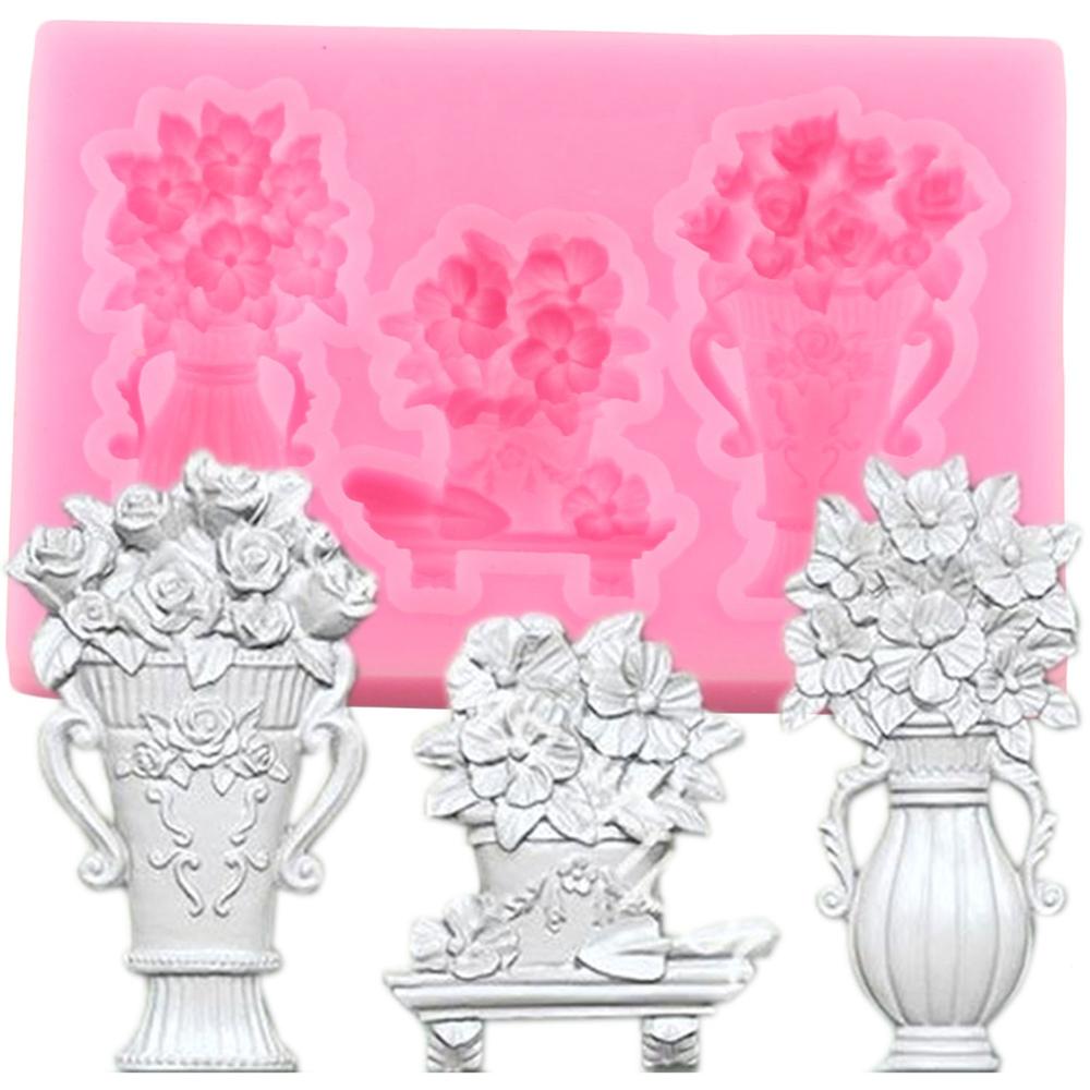 Sugarcraft Flower Silicone Mold Vase Cupcake Topper Fondant Cake Decorating Tools Candy Polymer Clay Chocolate Gumpaste Moulds