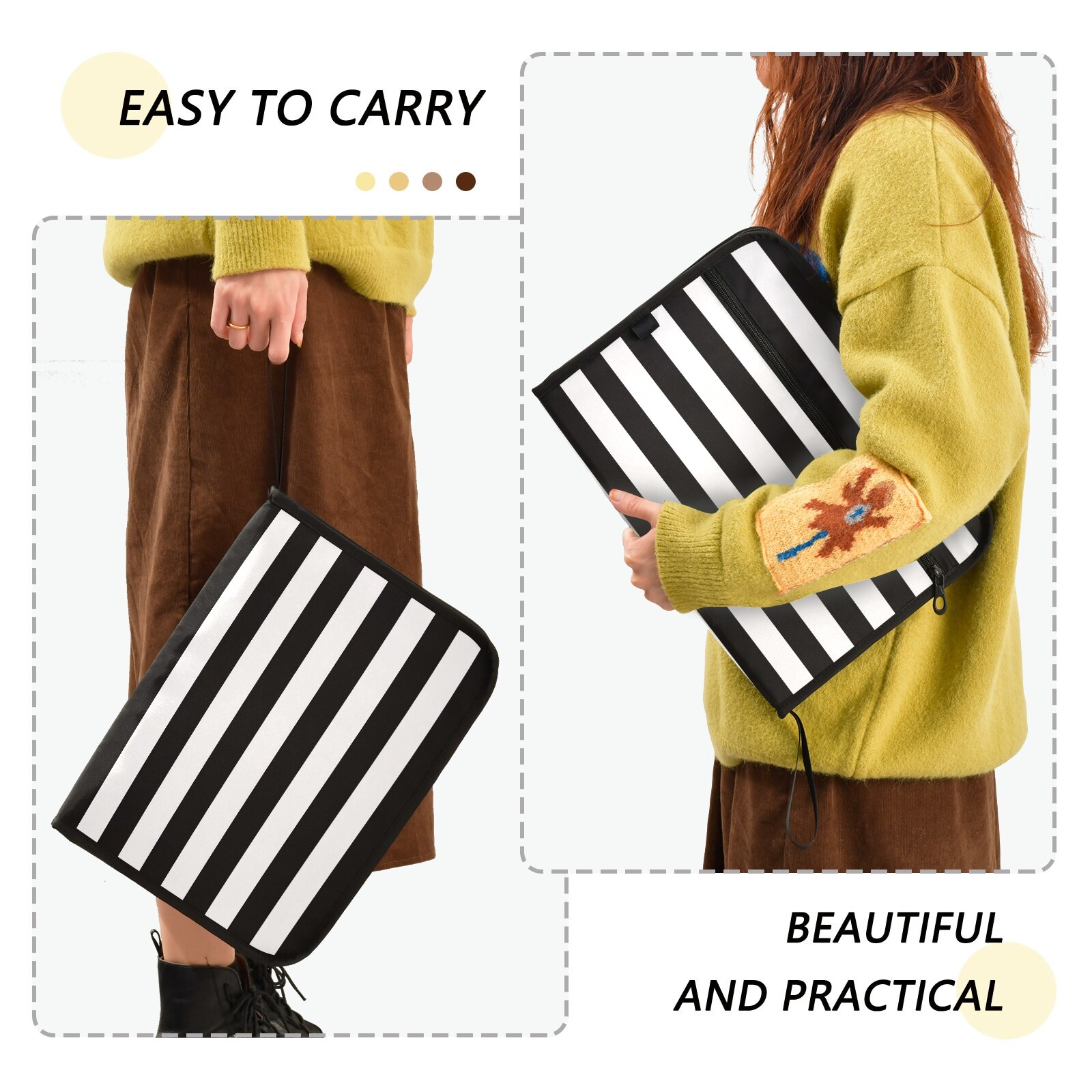 A4 File Folder Document Bag Striped Receipt File Expanding Wallet Bill Folder 13 Pockets Ticket Invoice Organizer Office Supplie