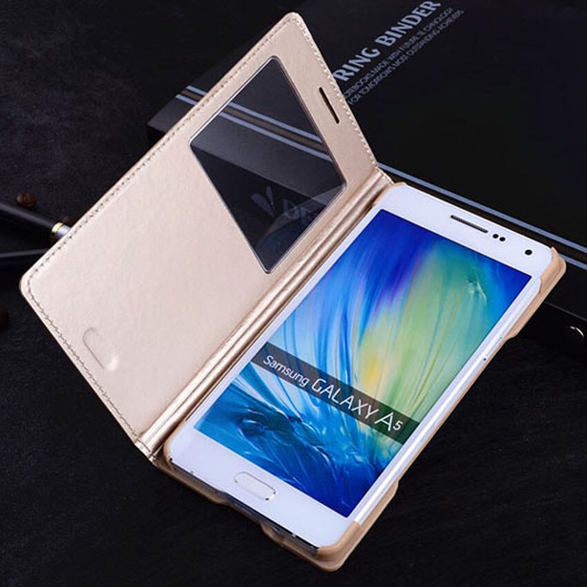 Vista inteligente Funda de cuero flexible con billetera caso de teléfono para Samsung Galaxy A5 A7 GalaxyA5 A 5 7 SM A500 A500F A700 A700F SM-A500F