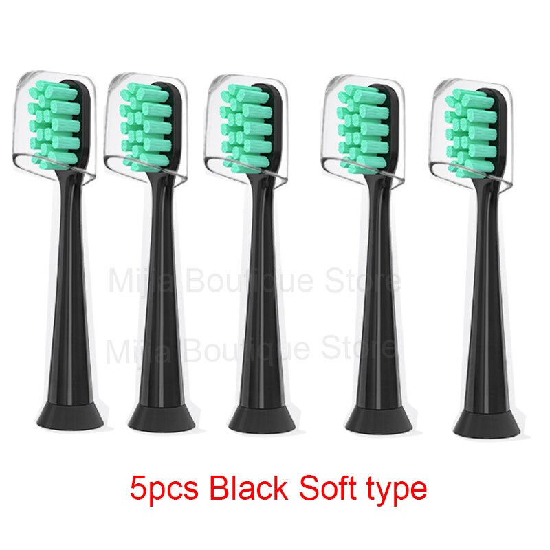 For Xiaomi Mijia T300/500 / SOOCAS Electric Toothbrush Head Universal 3D Whitening Replacement Tooth Brush Heads: 5pcs Black Soft type