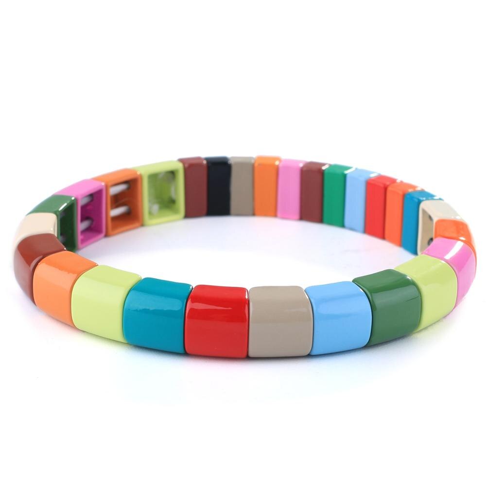 Kelitch Regenboog Armband Kleurrijke Emaille Kralen Armband Met Elastiek Tegel Enamel Armband Manchet Armbanden Voor Vrouwen: KLTRO-K007H