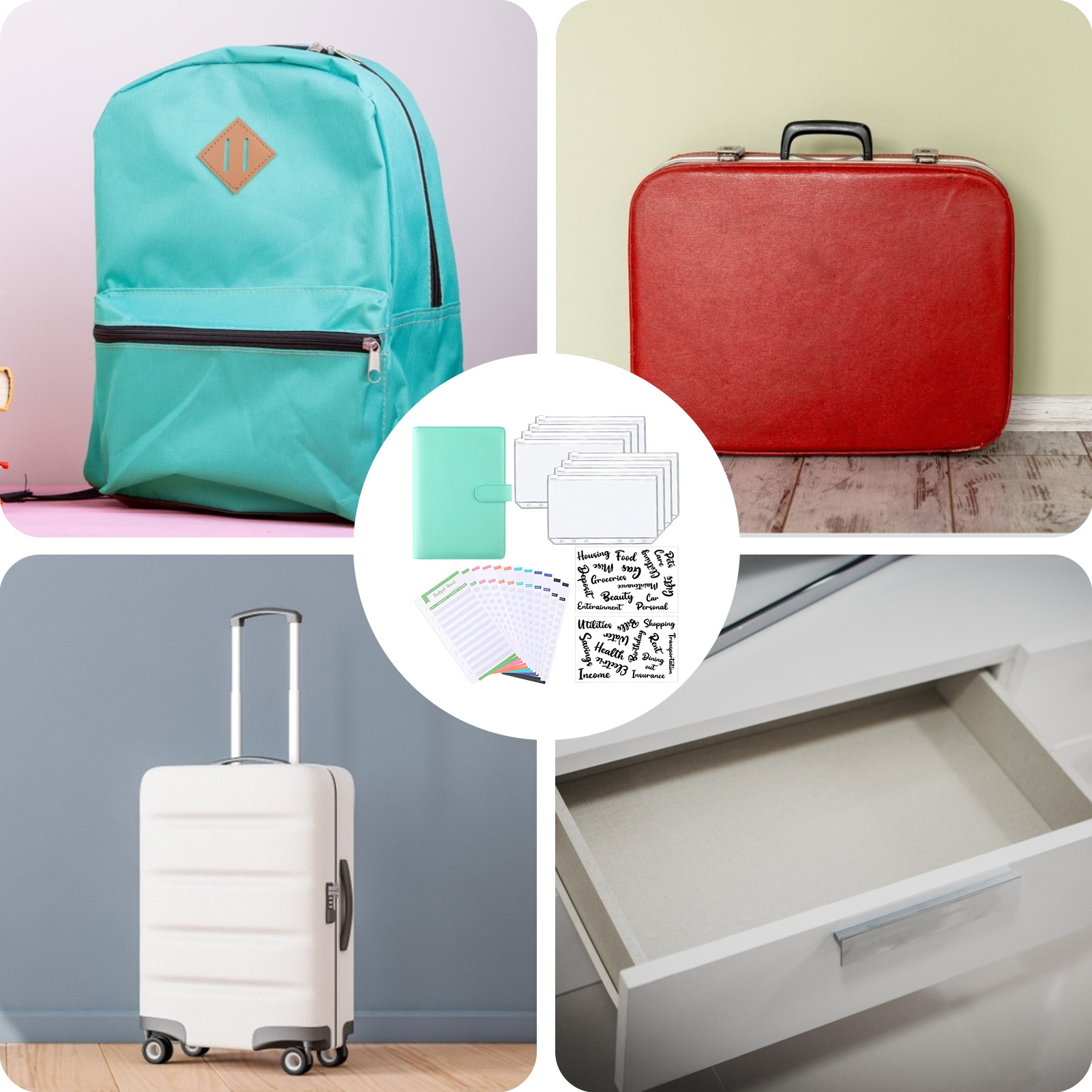 A6 Binder Zipper Bag Notebook Leather PU Loose-leaf Book Budget Handbook With Zipper Pocket Expense Budget Sheets Letter Sticker