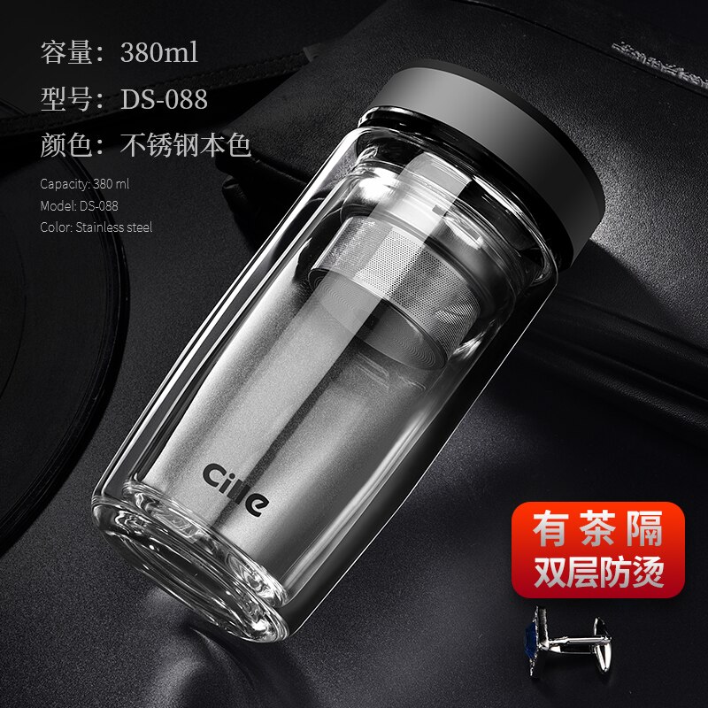 Reusable Tea Infuser Water Bottle Cute Children Gallon Glass Water Bottle Silicone Sleeve Borraccia Termica Drinkware OO50BL: Q