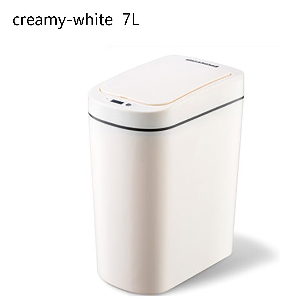 Ninestars slimme prullenbak met bewegingssensor, automatische afdichting, led-inductiedeksel, 7l asbakken, ipx 3 waterdicht: Roomwit 7l