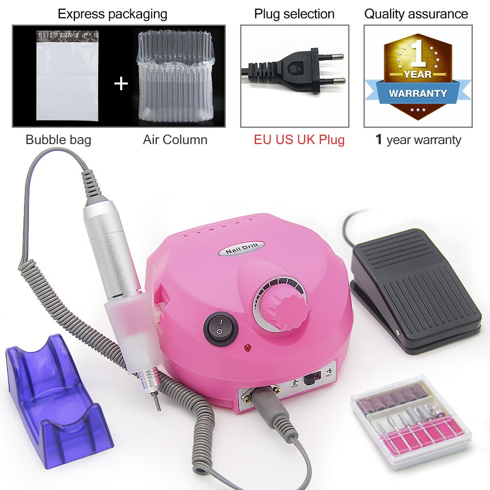 Lke elektrisk nagelborrmaskin 35000 rpm apparat för manikyr maskin pedikyr med skärare nagelborrmaskin kit nagelverktyg: 202 rosa spikborr / Oss