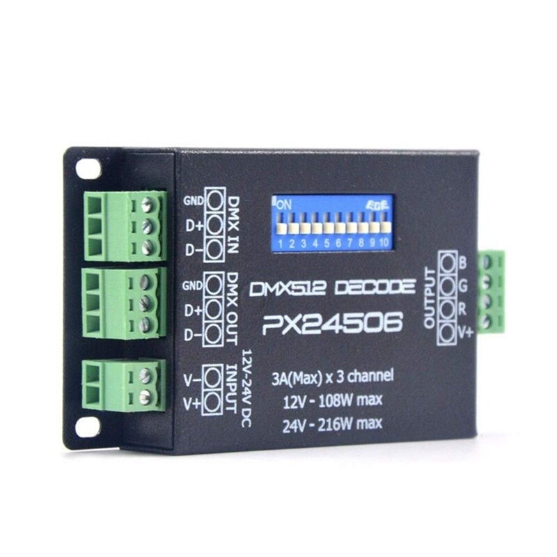 Dc12v 24v px24506 dmx 512 decoder-treiber-verstärker-controller für rgb-led-streifen