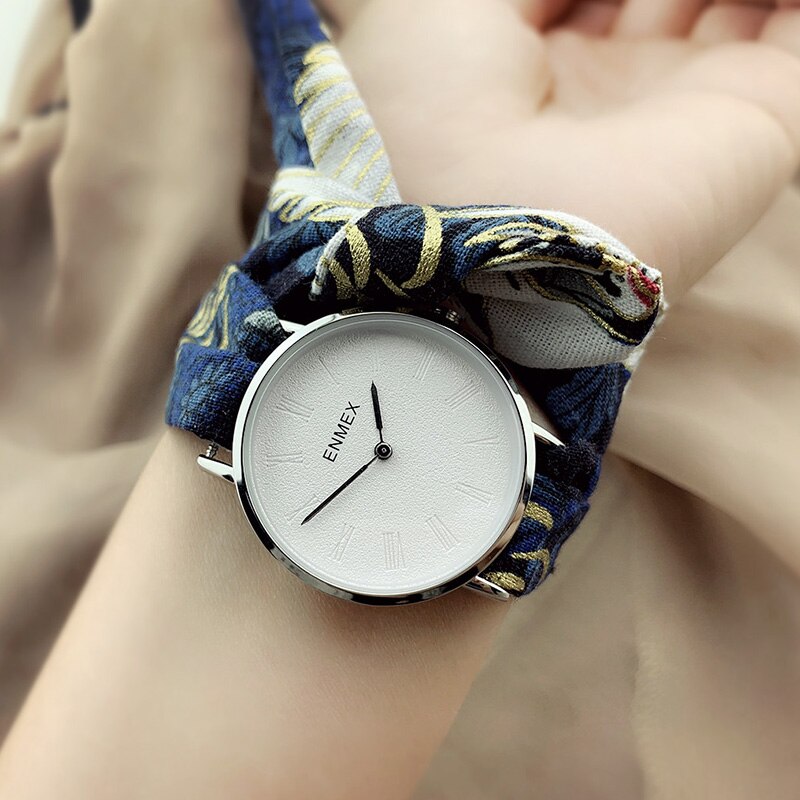 Lady simple watch Enmex strappy cotton watch MULAN style chinese Princess red-crowned crane quartz wristwatch