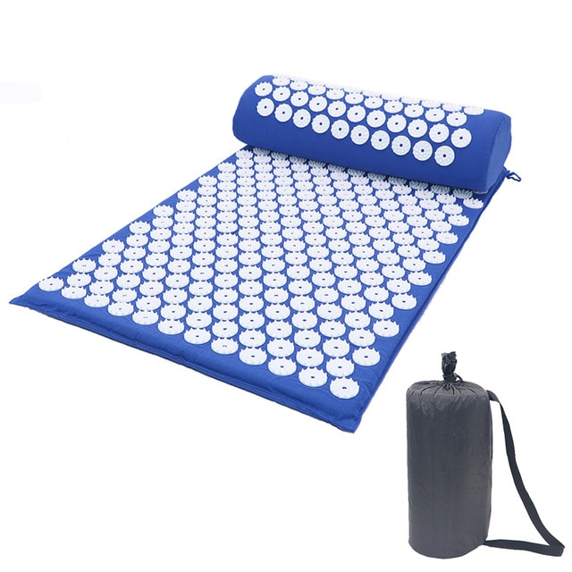 Acupressure Massager Mat Relief Tension Body Soft Yoga Mat Relaxation Relieve Body Stress Pain Spike Cushion Mat with Pillow&Bag: Blue 1 with bag