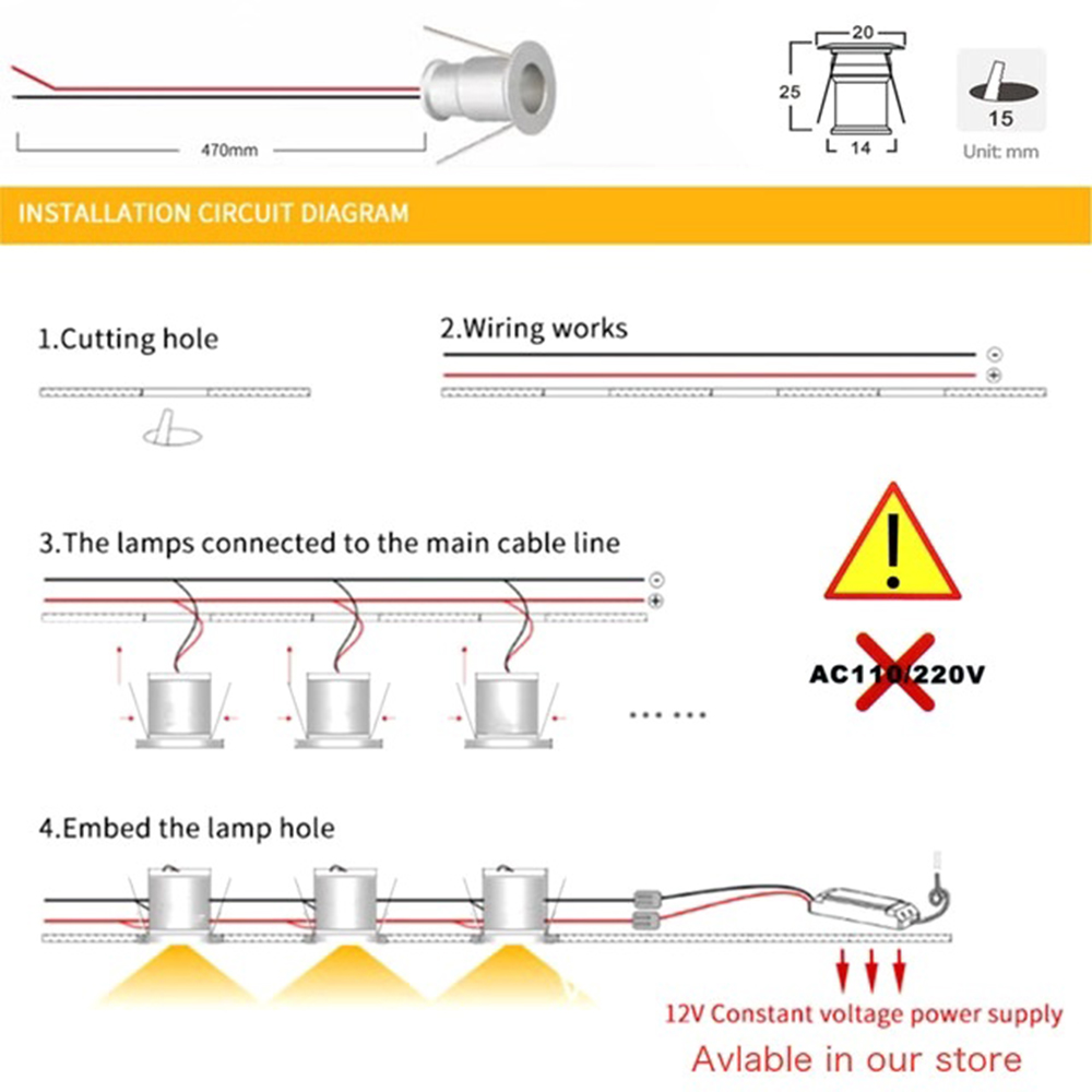 1W Mini LED Downlight 12V Dimmable Spotlight IP65 Staircase Cabinet Light 15mm Recessed Bedroom Spot Light Ceiling Downlight