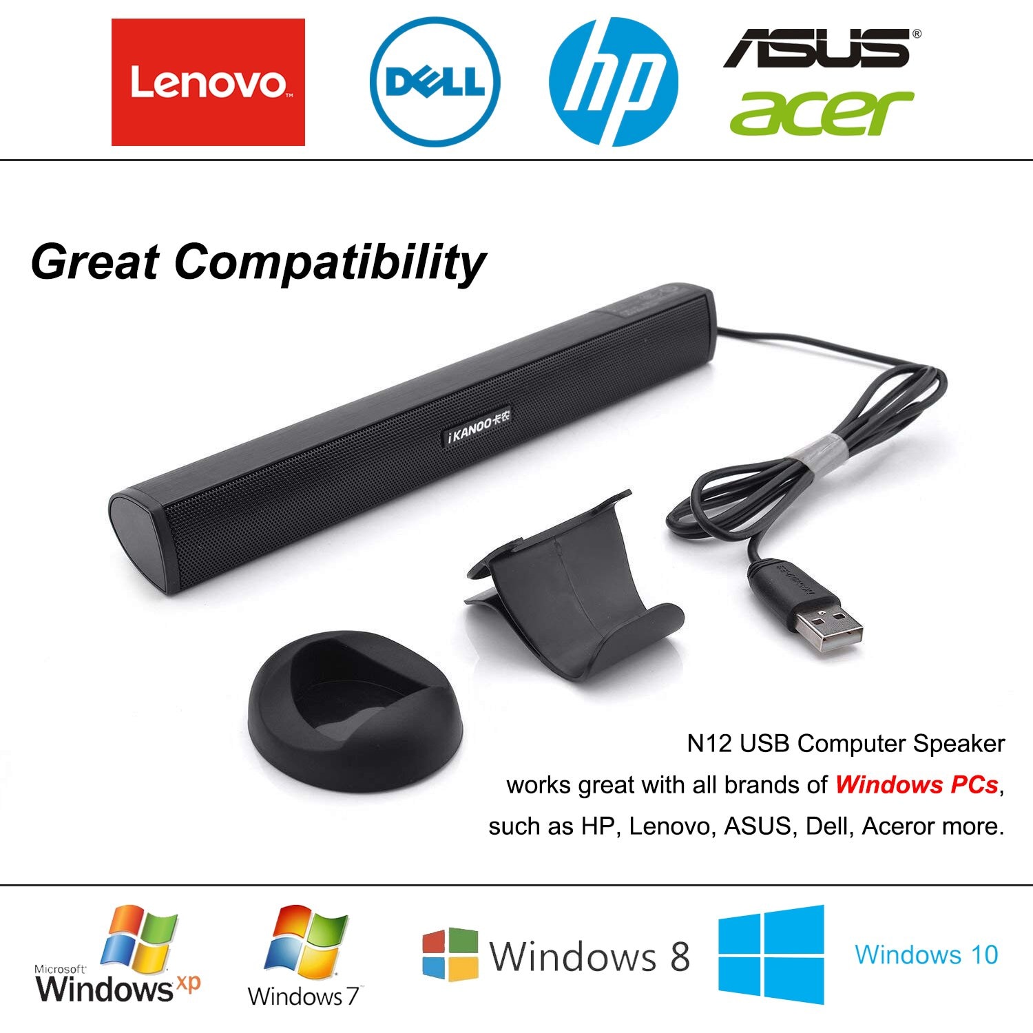 Portable Laptop Computer PC Speaker Subwoofer USB Soundbar Sound Bar Stick Music Player Speakers for Tablet Game Drive Speaker