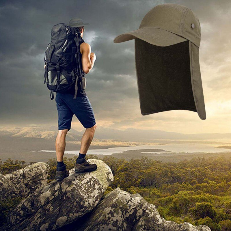 Fishing Cap with Ear Cover Adjustable Waterproof Sunshade Folding Mesh Sports Hat Neck Flap