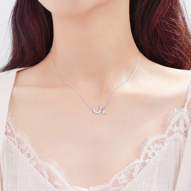 Böhmischen Mond Sterne Kristall Herz Choker Halskette für Frauen Schmetterling Halsketten Anhänger auf Neck Chocker Mädchen Koreanische Schmuck: silver moon star