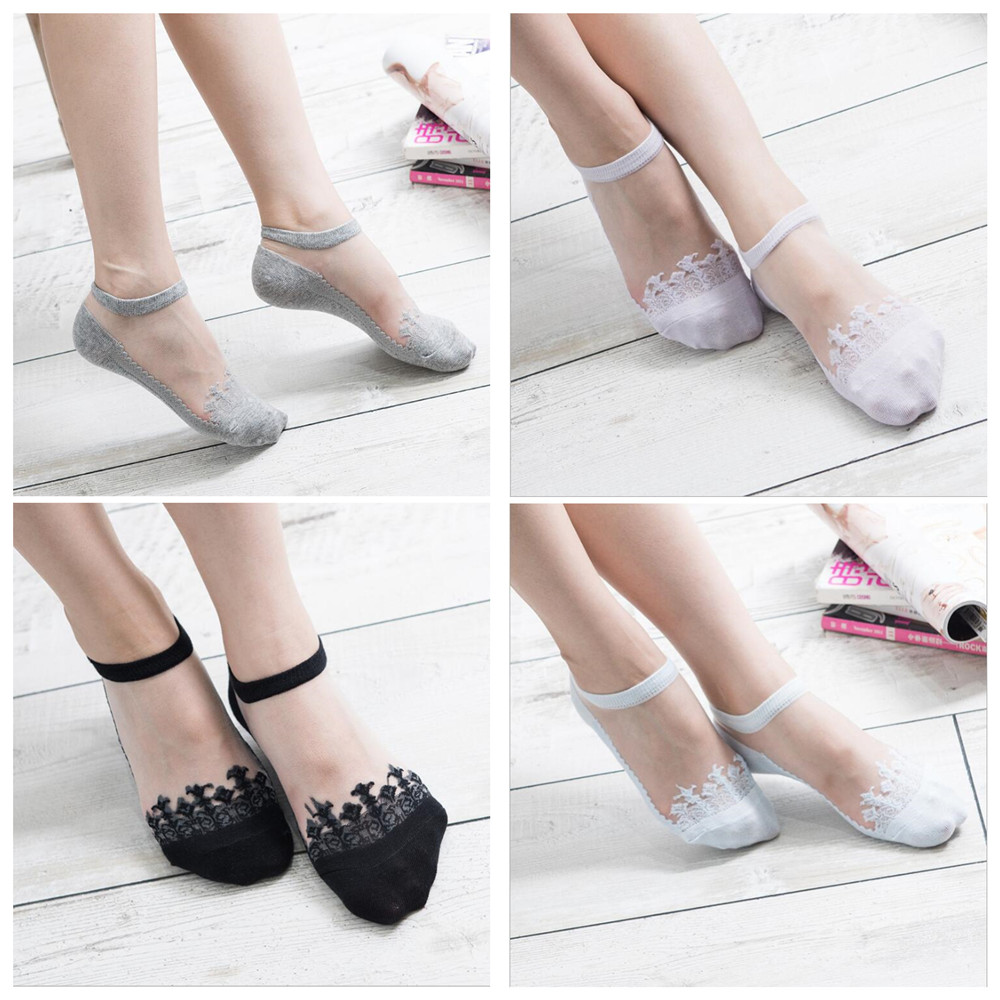 Japanse Harajuku Jacquard Transparant Kristal Zijden Sokken Vrouwen Sokken Dunne Onzichtbare Nylon Boot Sokken