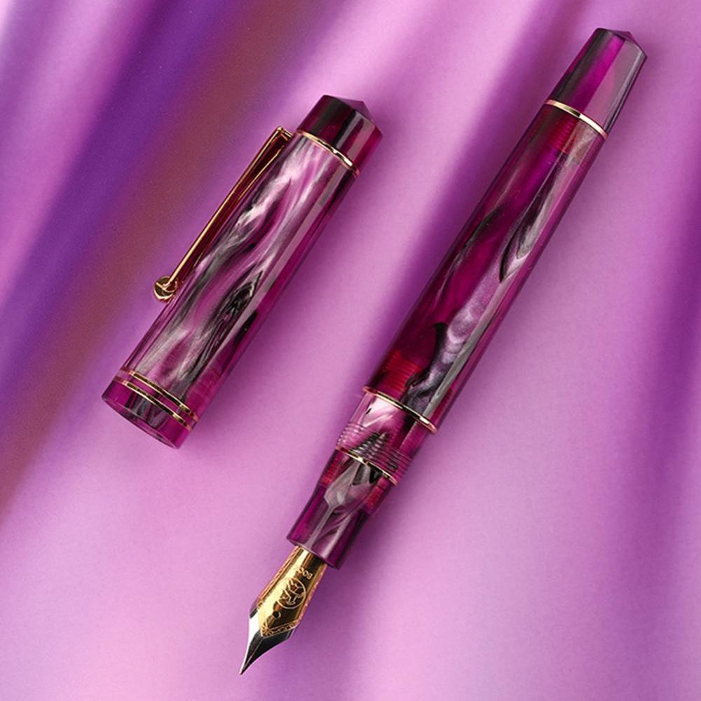 Pluma estilográfica de resina BOCK Nib / MOONMAN Nib con convertidor, pluma dorada bonita para escribir, papelería de para oficina y escuela 1 unidad: purple / MOONMAN NIB