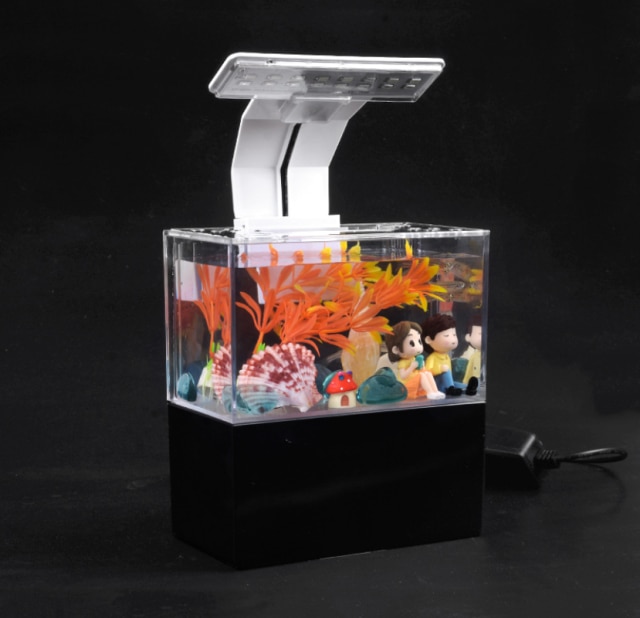 Fish tank landscaping small desktop mini office fish fighting micro landscape self circulation ecological fish tank: black