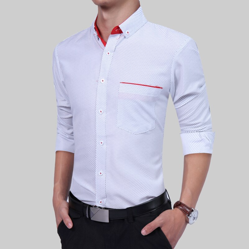 Brand slim fit herre langærmet business skjorte bomuld herre polkaprikker casual camisa social herre skjorte social størrelse