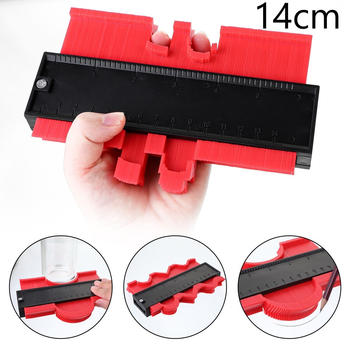 Profile Measuring Tools Deep Duplicator Tiling Laminate Woodworking Multi-functional Irregular Plastic Gauge Contour Gauge Ruled: 14cm red