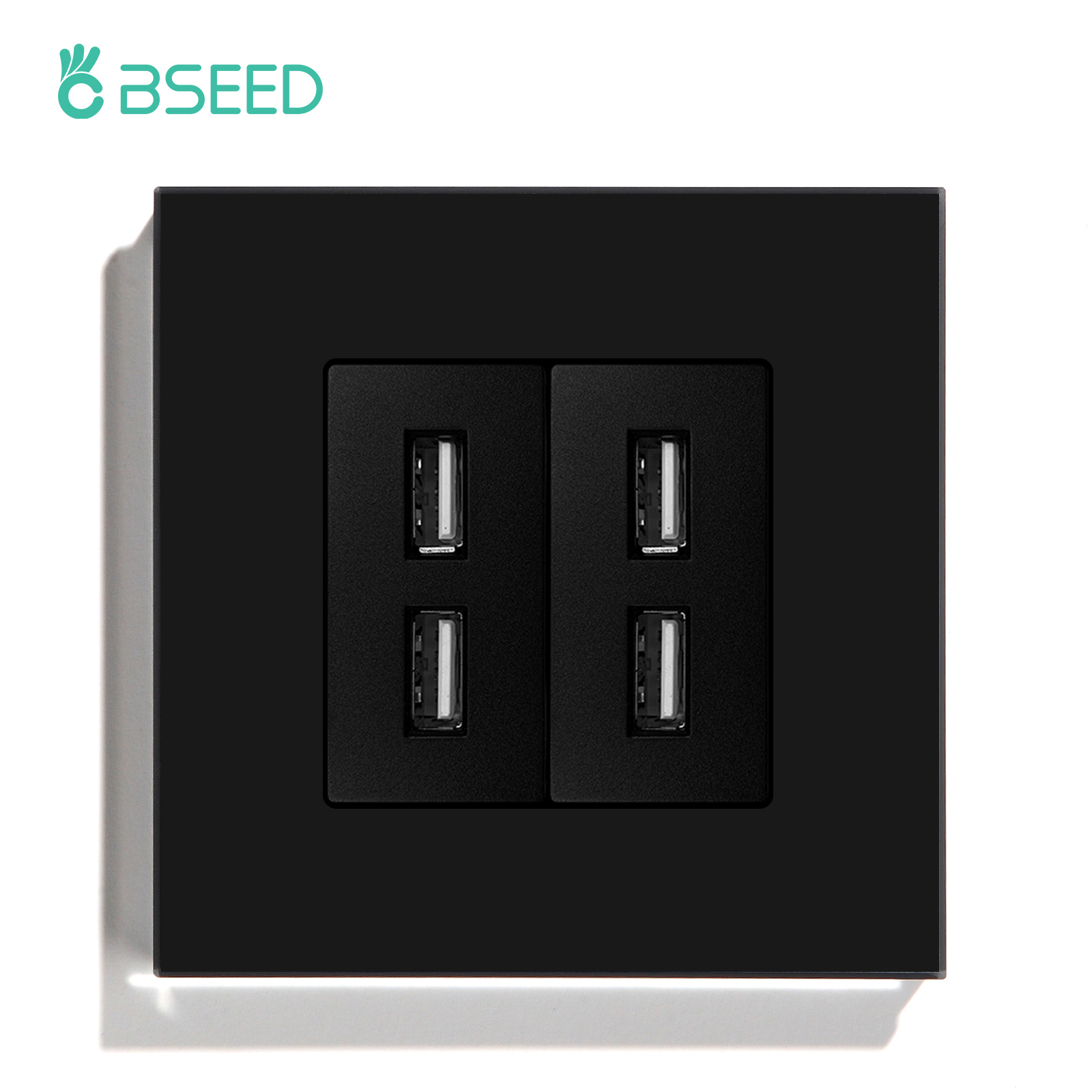 BSEED-Enchufes de pared USB dobles, tomas de carga de energía Dual, Panel blanco dorado y negro, 86mm, 5V, 1.1A, con luz Led: Toma corriente de mesa