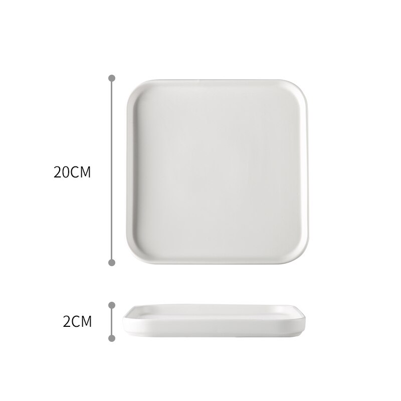 Firkantet tallerken flat keramisk servise hjem kjøkken porselen rekvisita biff matbit kake fett romantisk middagsretter: Hvit 20cm