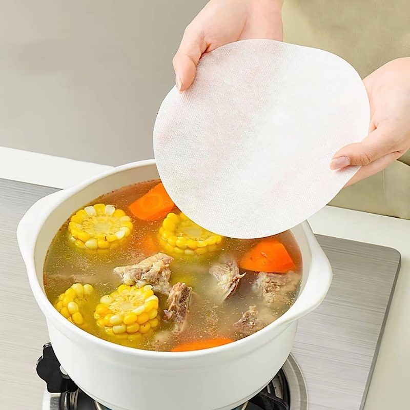 50 Stück ölabsorbierendes Papier für sterben Küche, runde Suppe, gebratener Film, Lebensmittel-Löschpapier, Öl-Schaum-Filterpapier zum Kochen von frittierten Speisen