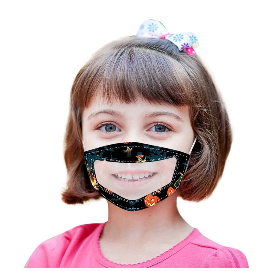 Outdoor Shield Washable Reusable Faces Protection Kids Halloween Cartoon Smile Clear Mouth Expression Lip Reading Face ma$k