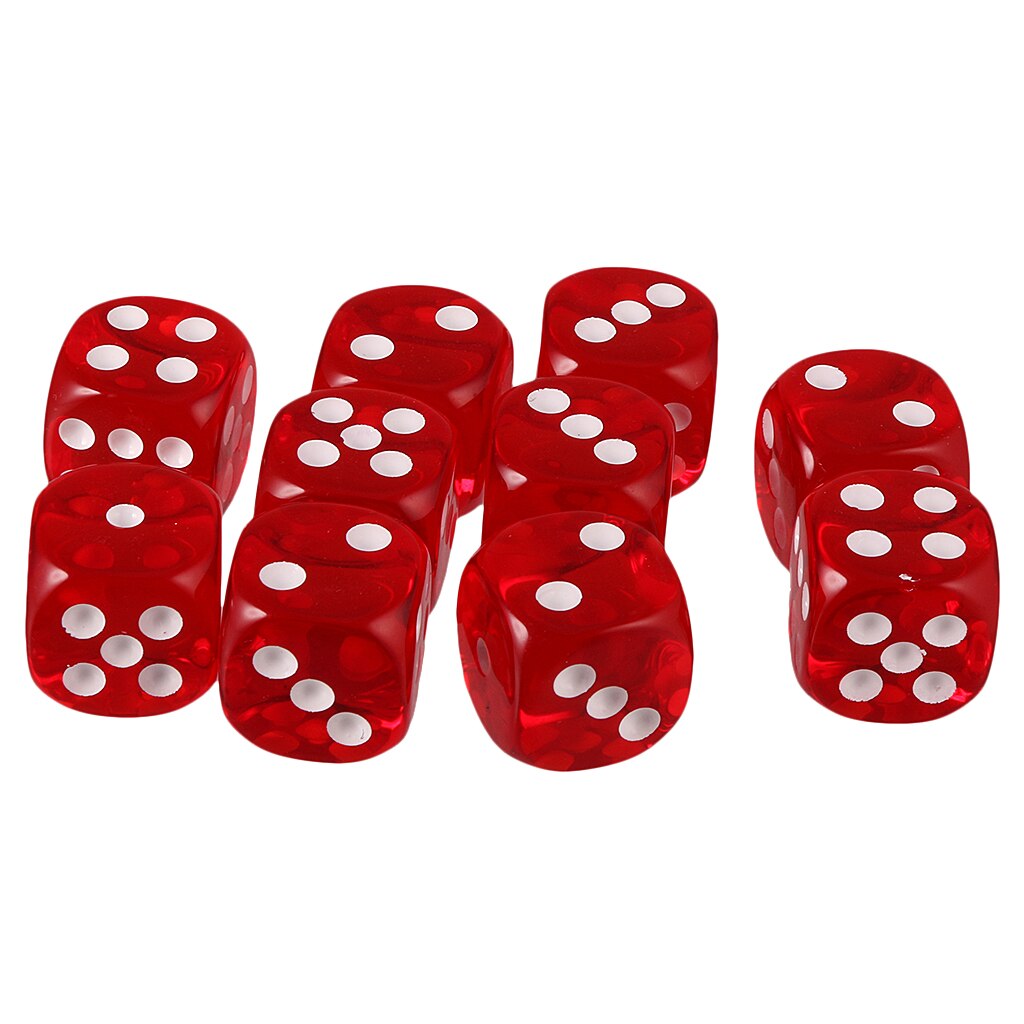 Set of 10 Acrylic Dice Six Side Dices 16mm Square Dice for TRPG DND Game: Red