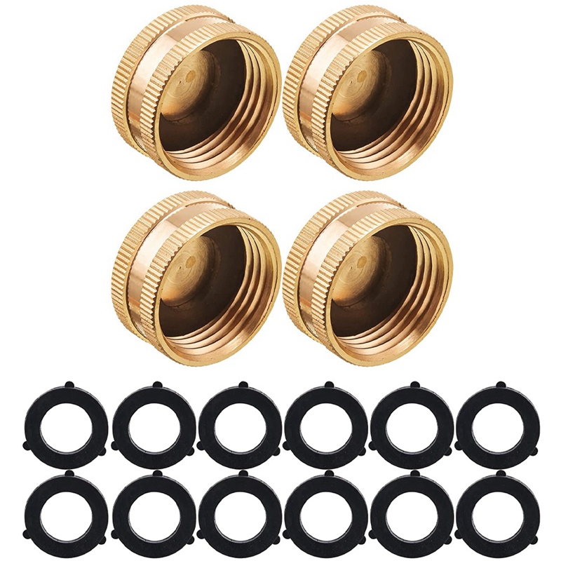 Garden Hose Female End Cap, Brass Spigot Cap with Extra 12 Washers, 3/4 Inch, 4-Pack: Default Title