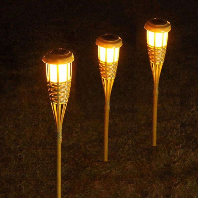 2Pcs Outdoor Garden Solar Bamboe Fakkel Verlichting Landschap Pathway Solar Torch Lights Solar Gazon Spike Spots (Warm Licht)