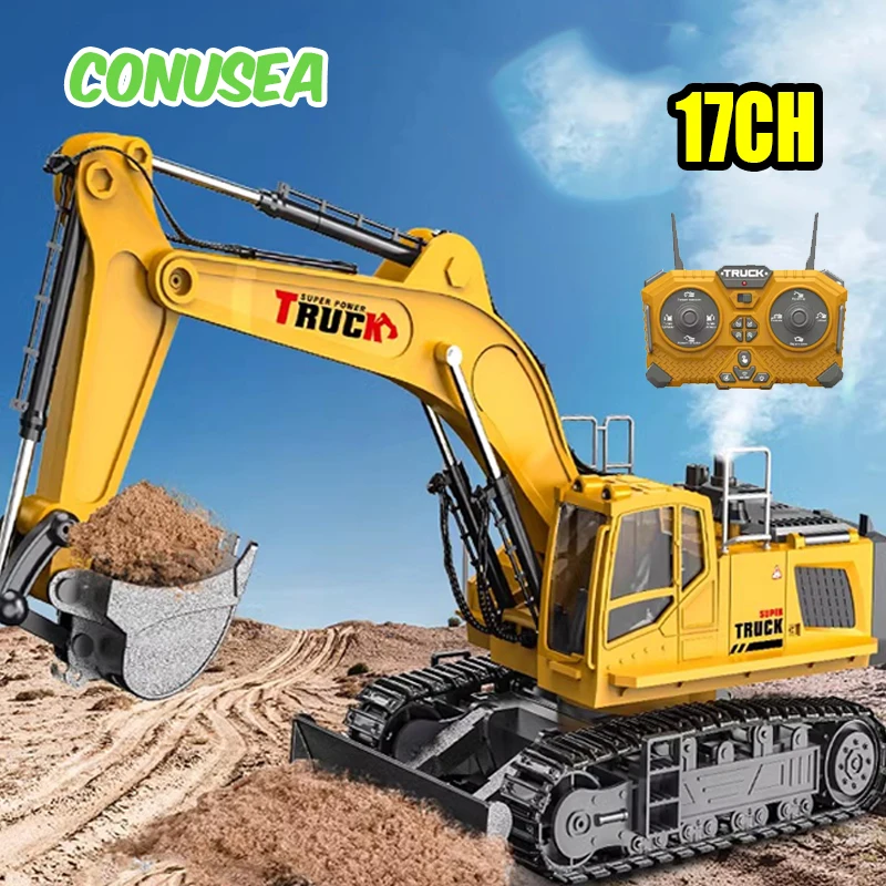 Rc Graafmachine Auto Vrachtwagens Legering Emmer 17 Kanaals Dumper Spray Truck 1/18 Simulatie Techniek Elektrische Voertuigen voor Kinderen Jongens