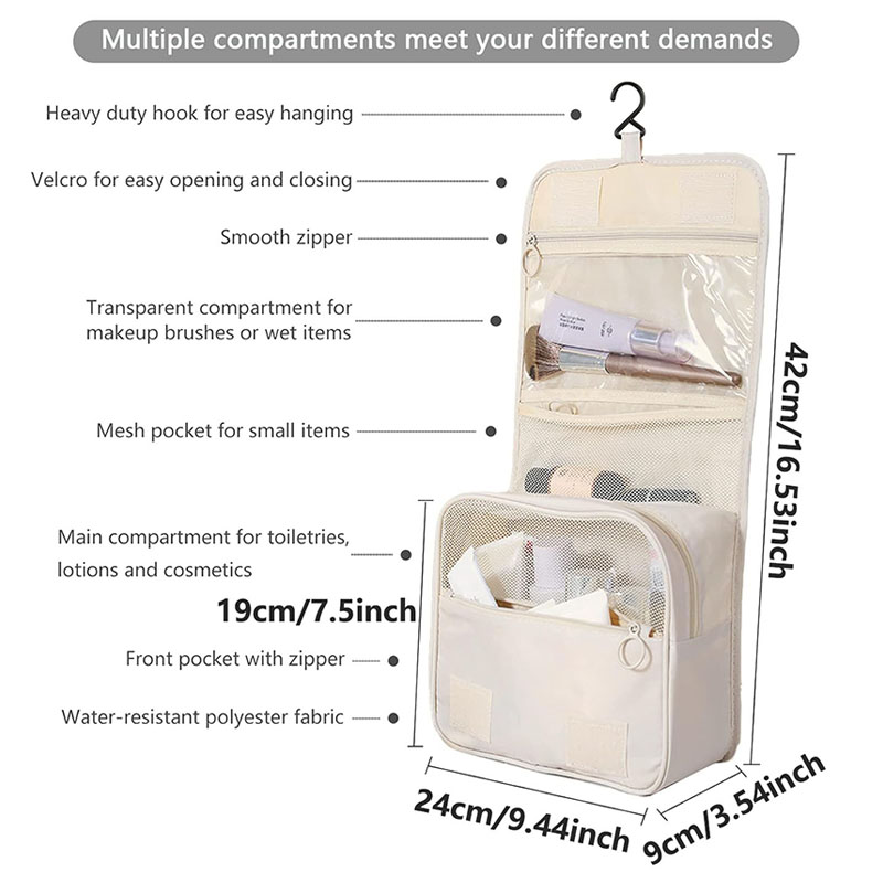 Nueva bolsa de maquillaje de viaje para niña, organizador de artículos de tocador impermeable, Neceser de para mujer, bolsa de lavado con gancho para baño, bolsa de almacenamiento con gancho