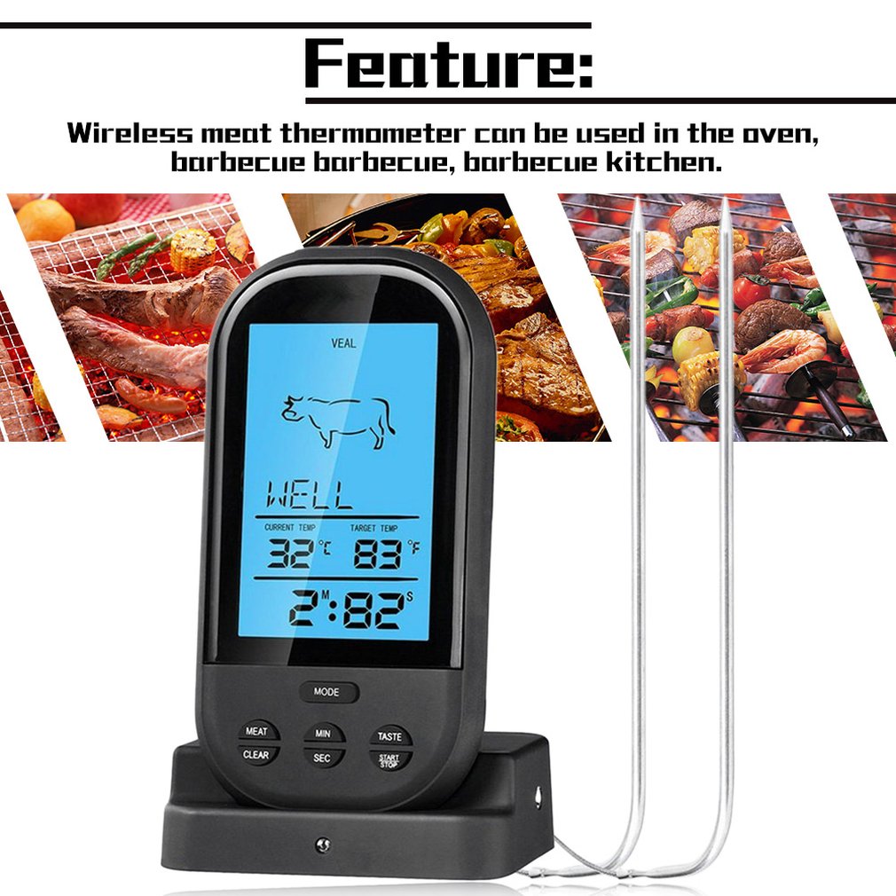 Termómetro Digital inalámbrico con pantalla LCD, herramienta de temperatura para barbacoa, cocina, carne