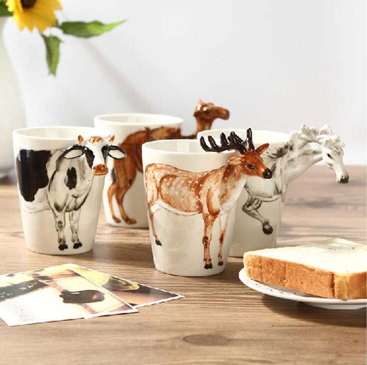 Tasse de peinture 3D d'animaux créative | Tasse en céramique tasse de café tasse de bière avec cookies 300-400ML, Copo bardak xicara amusant,