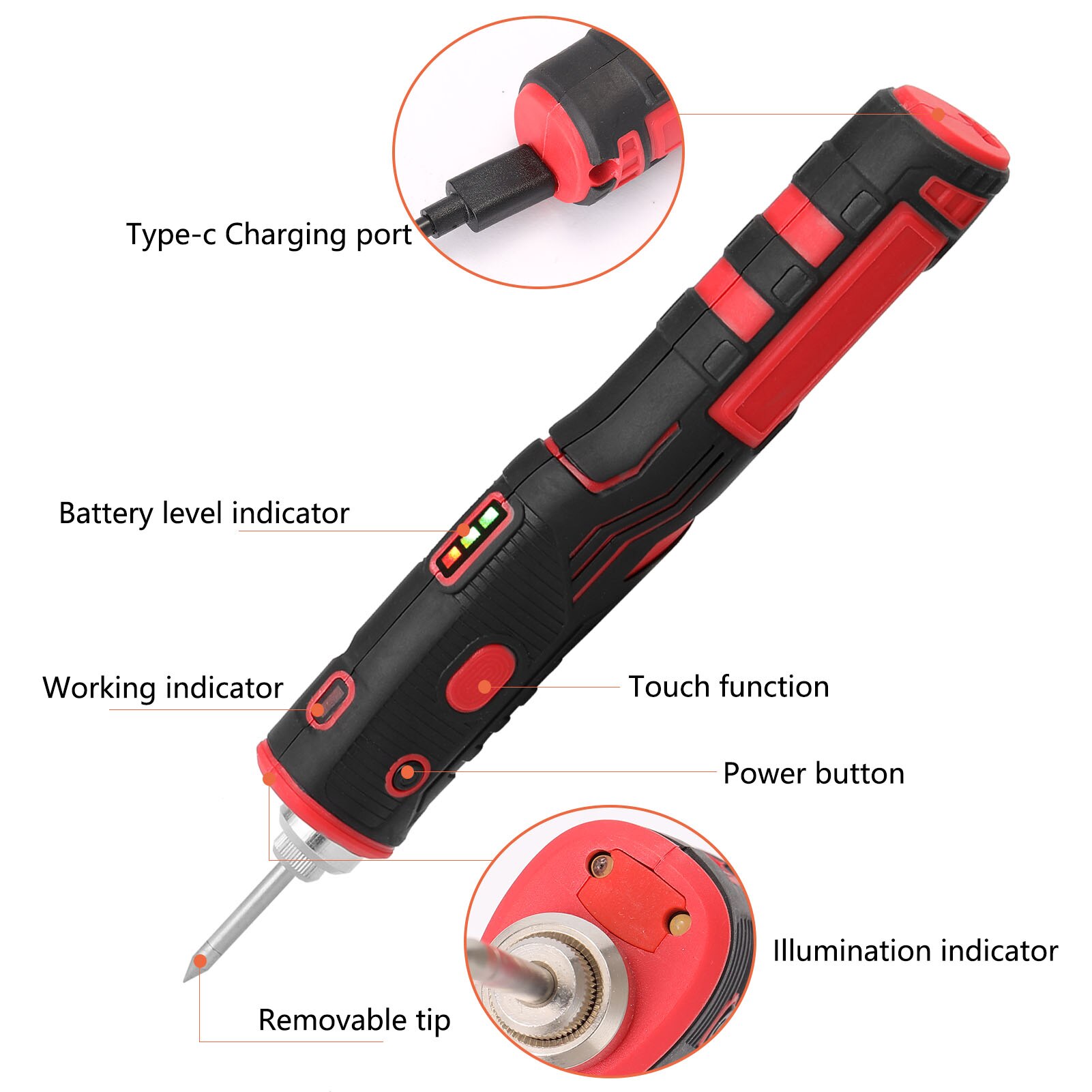 Batteria al litio ricaricabile del saldatore di carico del ferro per saldatura elettrico senza cordone 480 ℃ con ferro de solda leggero luminoso del portato