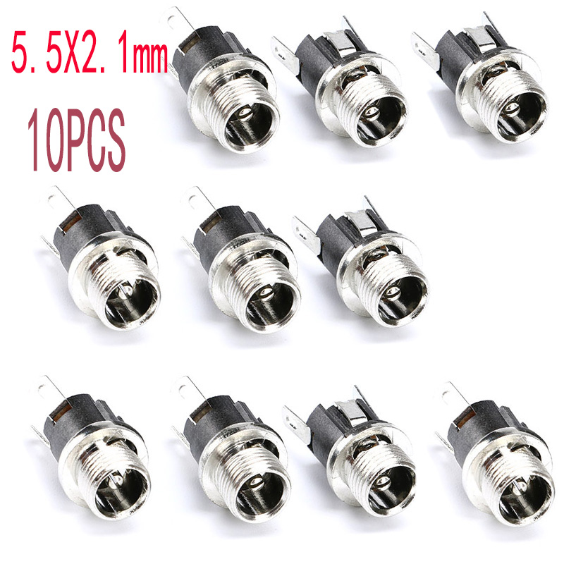 10Pcs DC 5.5x2.1mm 3.5x1.3mm 2.1 2.5 Connectors DC Power Plug Male Female Jack Socket Nut Panel Mount DC Power Adapter Connector: Dark Grey