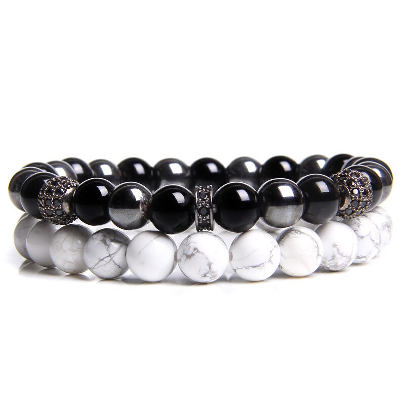 2 Stks/set Natuurlijke Grijs Kaart Geel Foto Blauwe Sodaliet Stenen Kralen Armband Voor Mannen Energie Sieraden Vriendschap Armbanden