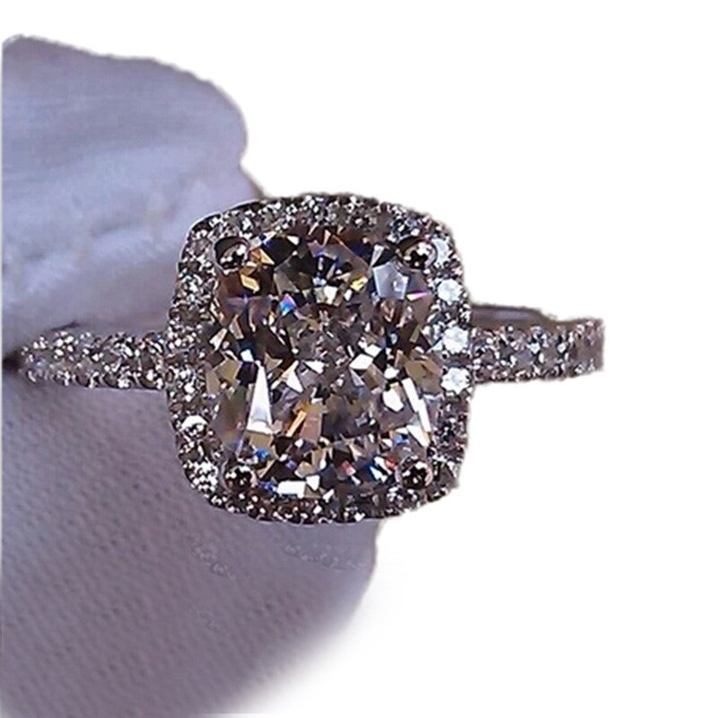 Sliver Cor Exquisite Bijoux Fashion Square Anel Feito Com AAA + CZ Cristal Wedding & Engagement Jóias Para Mulheres