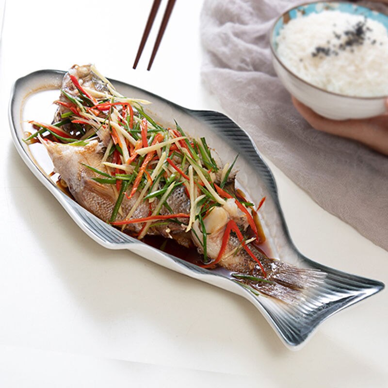 Plato de cerámica en forma de pez para almacenamiento de aperitivos, bandeja de pescado para restaurantes, reuniones de , 1 ud.