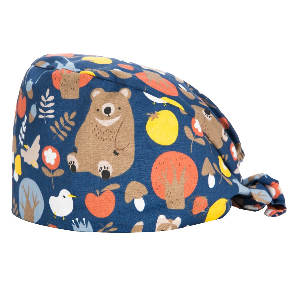 Cute cartoon print hat 100% cotton frosted hats beautician work dustproof frosted hats adjustable breathable unisex hats: Default Title