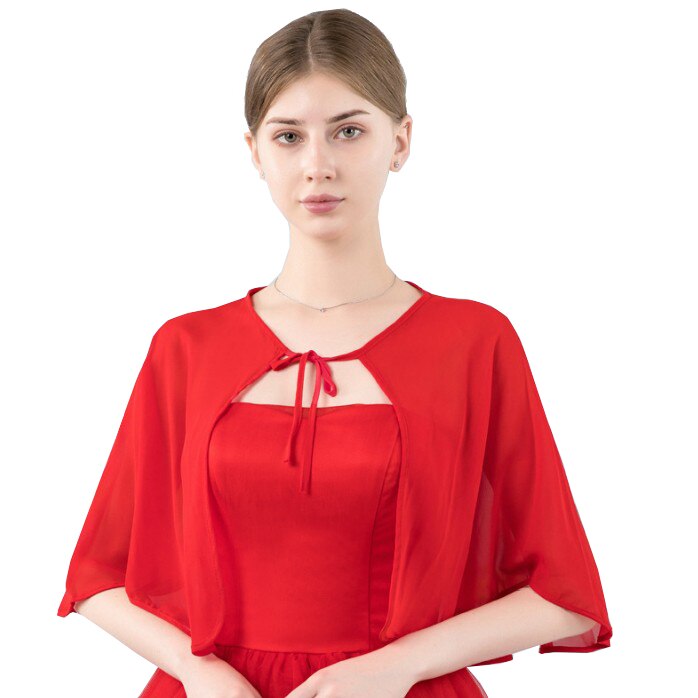 Bleu marine noir rouge gris Blush bordeaux mousseline de soie Cape châle veste de Mariage femmes haussement d'épaules boléro enveloppes Mariage soirée bal de promo: Rouge