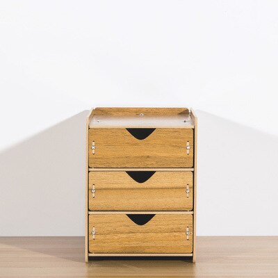 DIY Wooden Multi-layer Drawer Desk Set Wood Board Storage Box Desktop Finishing Tool Drawer Organizer Office Home Supplies: Brown-3 layer