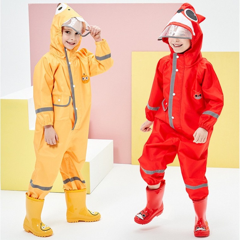 Children Raincoat Overalls Waterproof Cartoon Student Kids Jumpsuit Rainwear For Baby Boys Girls 2-10 Years Rain Pants TX099