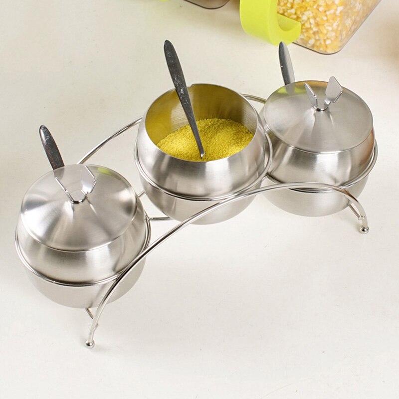 Conjunto de 7 unidades de utensilios de cocina en forma de manzana, recipiente para condimentos de acero inoxidable, recipiente para especias, Bol para azúcar, sal, jarros para servir cucharas