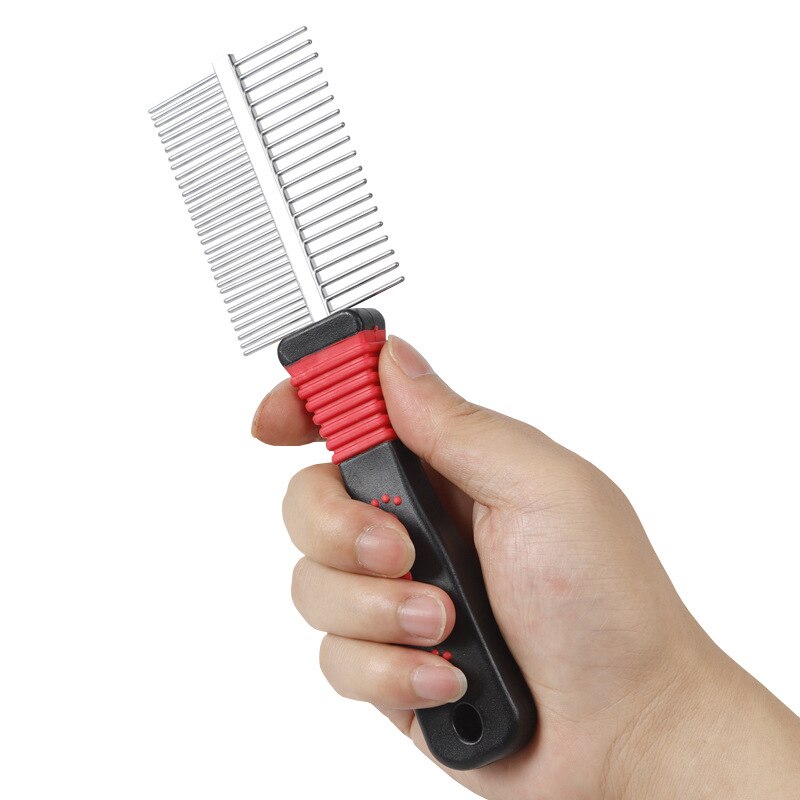Pet Grooming Comb Double-sided Stainless Steel Row Comb Dog Grooming Double-row Comb Perfect for Cats and Dogs of All Sizes 1pc