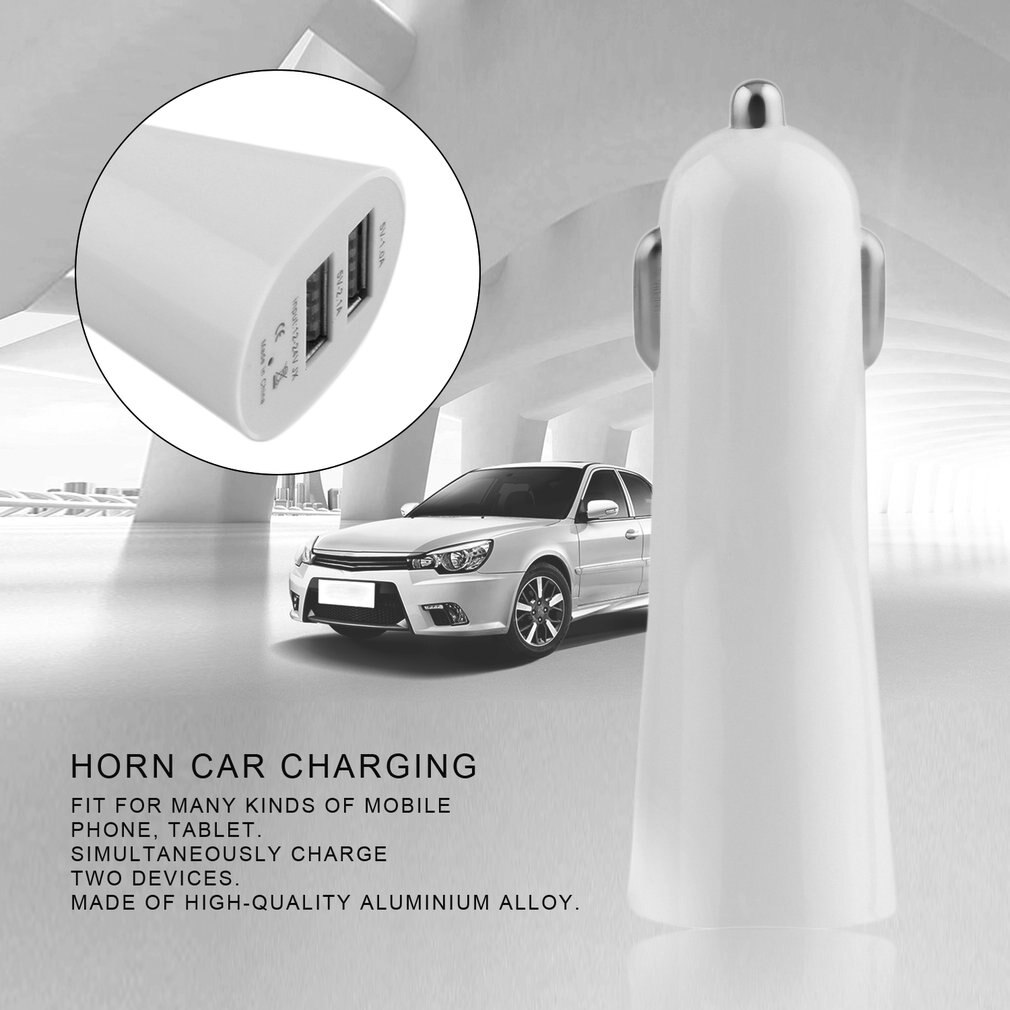 Universal Aluminium Mini Hoorn Vormige Dual Usb 2-Poort Auto-oplader Adapter Socket 5V 3.1A Voor Telefoon tablet