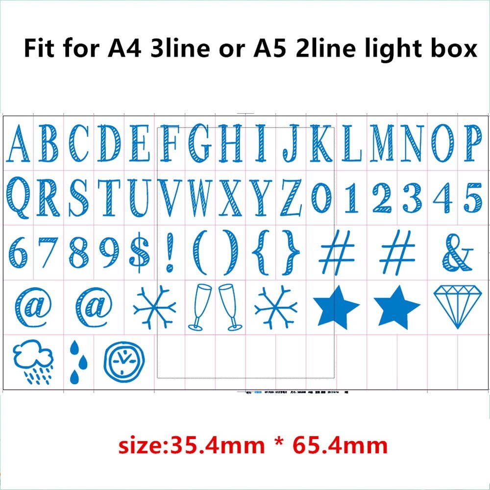 Kleurrijke Letters Symbolen & Glyphs Kaarten VOOR A4 size Cinema Lightbox, Letters Pack van LED Filmische Licht doos